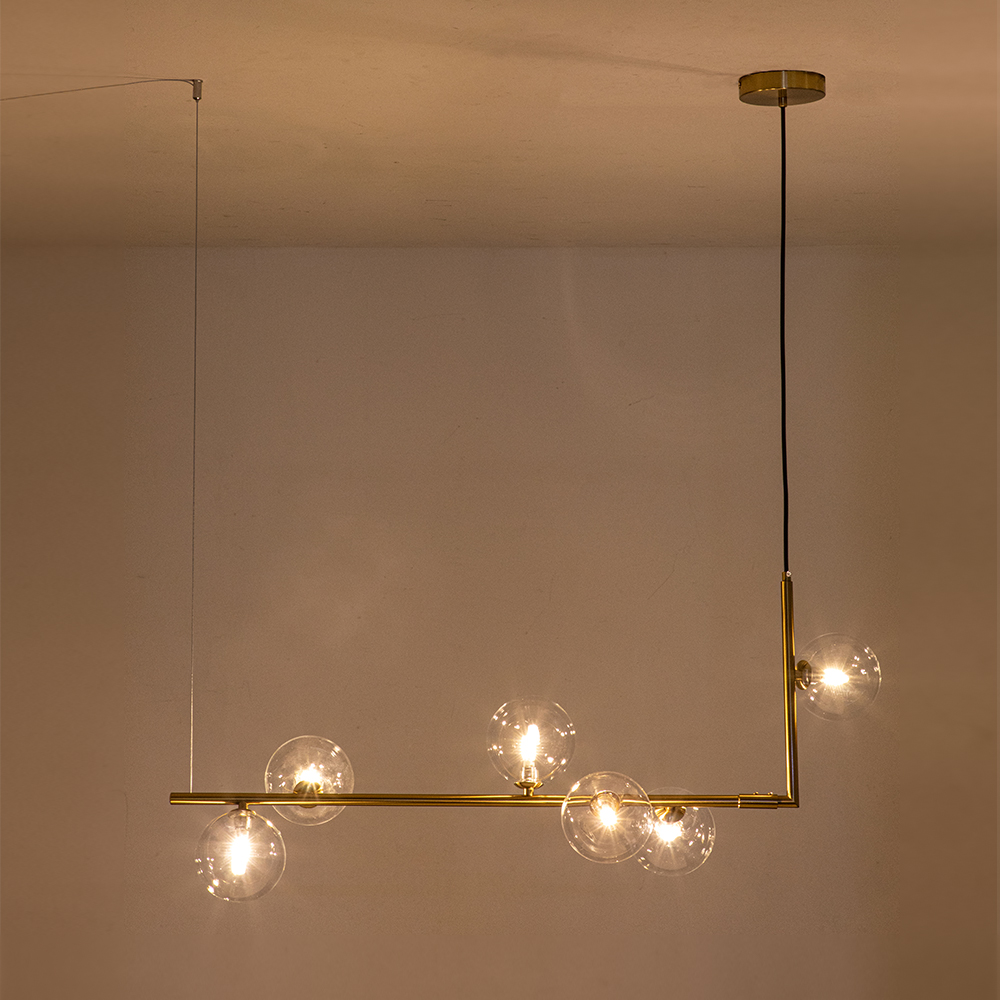 Modern Design 6-Light Linear Glass Globe Chandelier for Kitchen Island/Long Dining Table