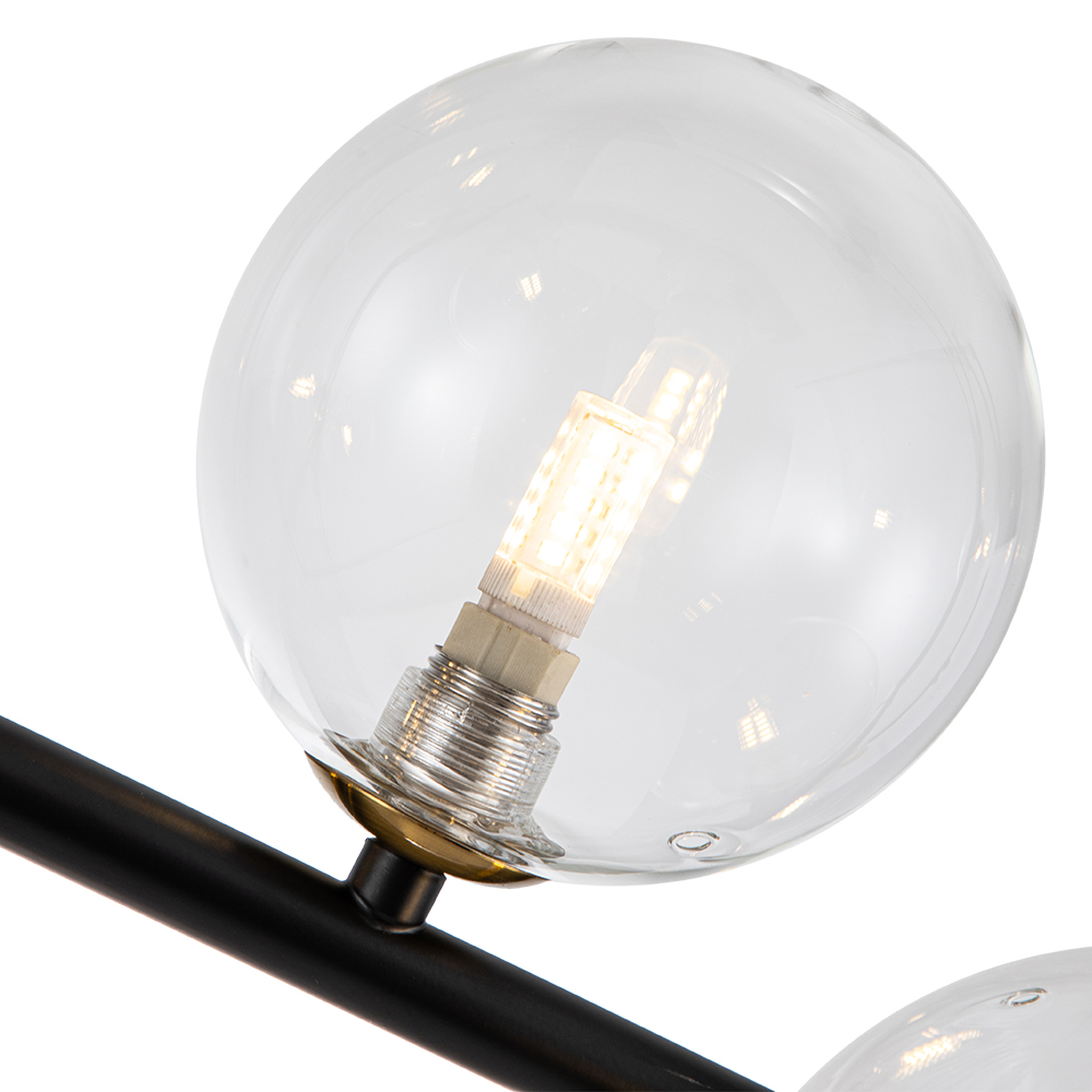 Modern Design 6-Light Linear Glass Globe Chandelier for Kitchen Island/Long Dining Table