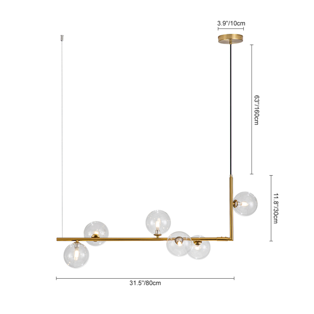 Modern Design 6-Light Linear Bubble Chandelier for Kitchen Island/Long Dining Table
