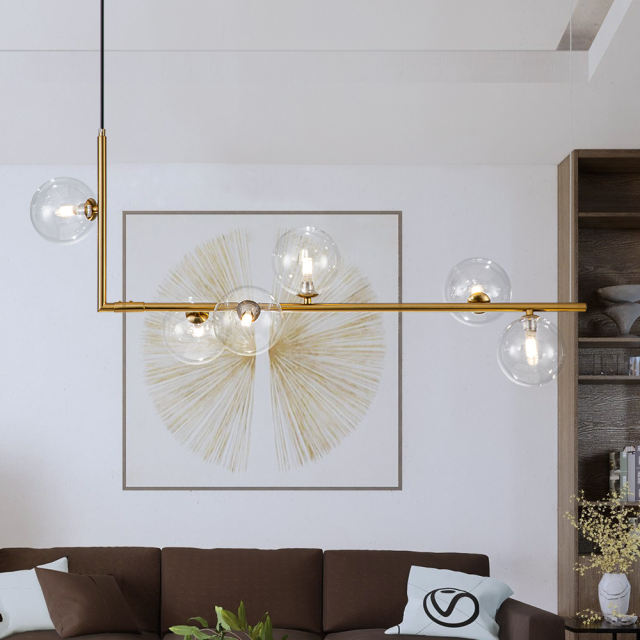 Modern Design 6-Light Linear Bubble Chandelier for Kitchen Island/Long Dining Table