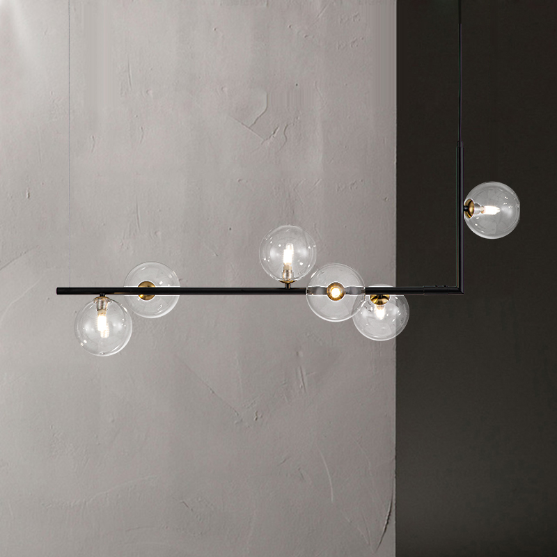 Modern Design 6-Light Linear Glass Globe Chandelier for Kitchen Island/Long Dining Table