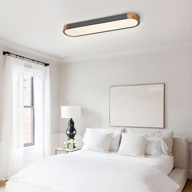 Modern Grey Dimmable LED Ceiling Light with Metal & Wood for Bedroom and living Room Warm White 3000K