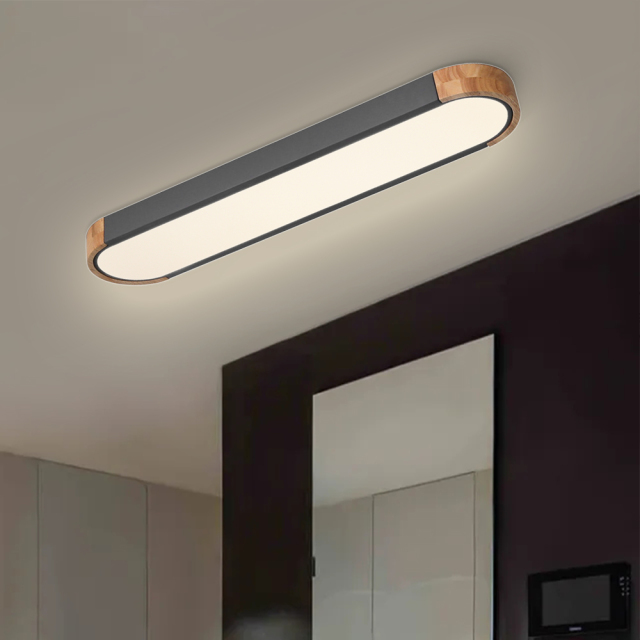 Modern Grey Dimmable LED Ceiling Light with Metal & Wood for Bedroom and living Room Warm White 3000K