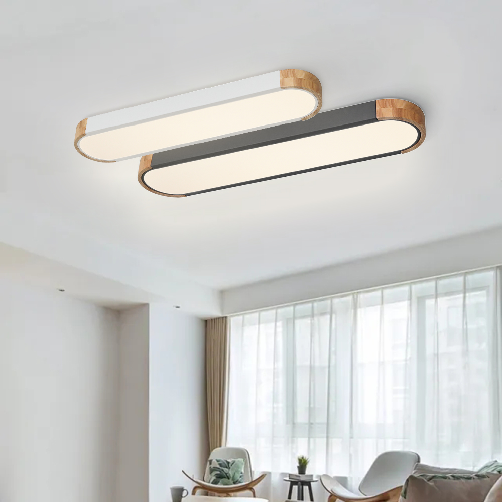 Modern Grey Dimmable LED Ceiling Light with Metal & Wood for Bedroom and living Room Warm White 3000K
