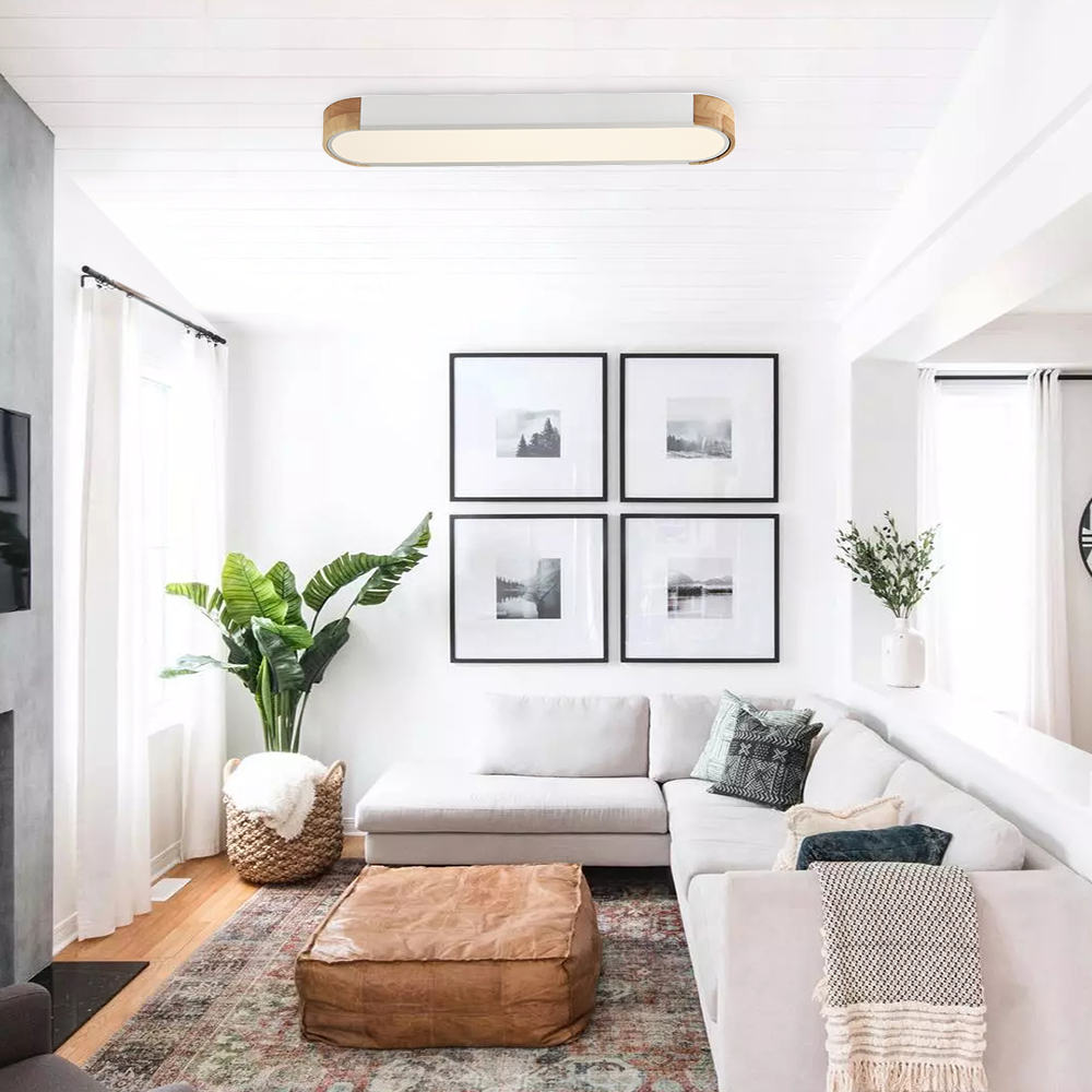 Modern Grey Dimmable LED Ceiling Light with Metal & Wood for Bedroom and living Room Warm White 3000K