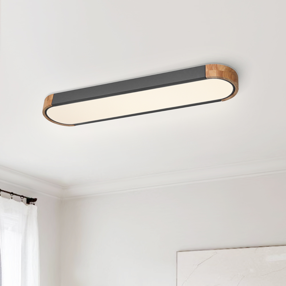 Modern Grey Dimmable LED Ceiling Light with Metal & Wood for Bedroom and living Room Warm White 3000K