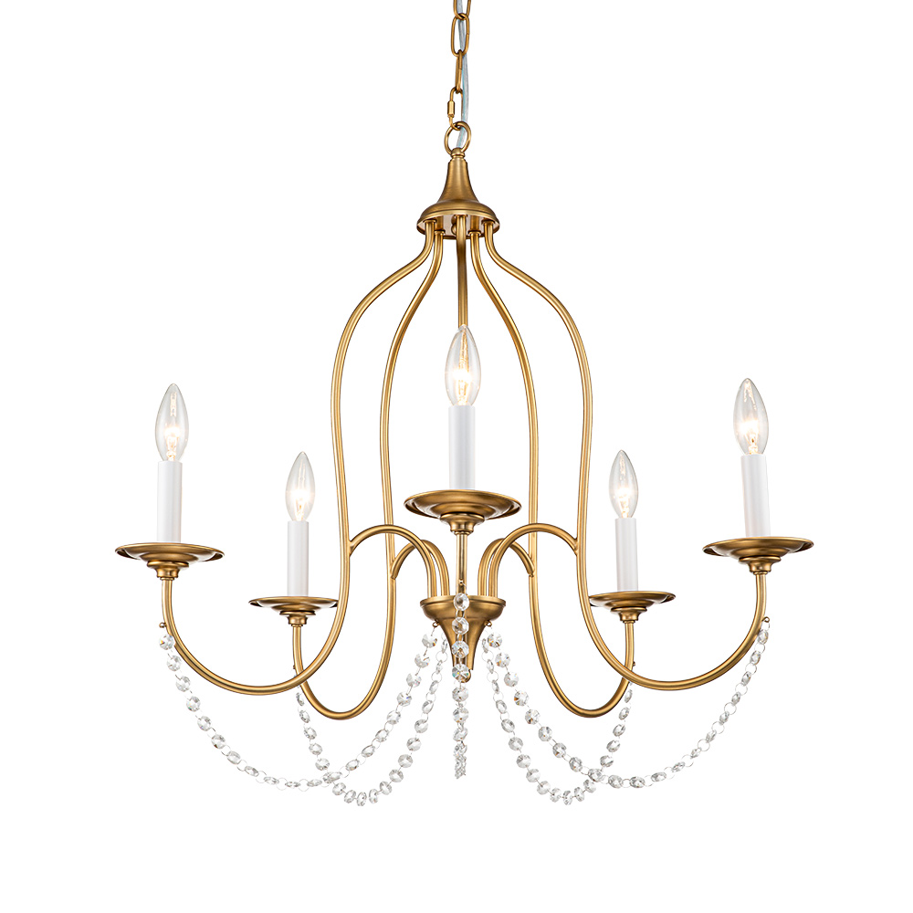 Glam Modern 5-Light Crystal Candle Style Chandelier in Brass /Nickel Finish for Living Room/ Dining Room/ Kitchen