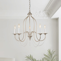 Glam Modern 5-Light Crystal Candle Style Chandelier in Brass /Nickel Finish for Living Room/ Dining Room/ Kitchen