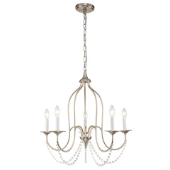 Glam Modern 5-Light Crystal Candle Style Chandelier in Brass /Nickel Finish for Living Room/ Dining Room/ Kitchen