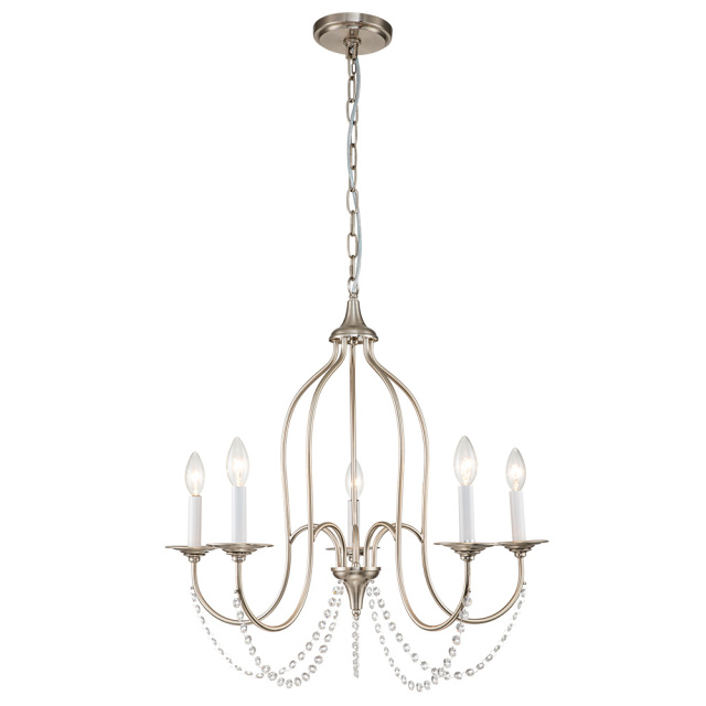 Glam Modern 5-Light Crystal Candle Style Chandelier in Brass /Nickel Finish for Living Room/ Dining Room/ Kitchen