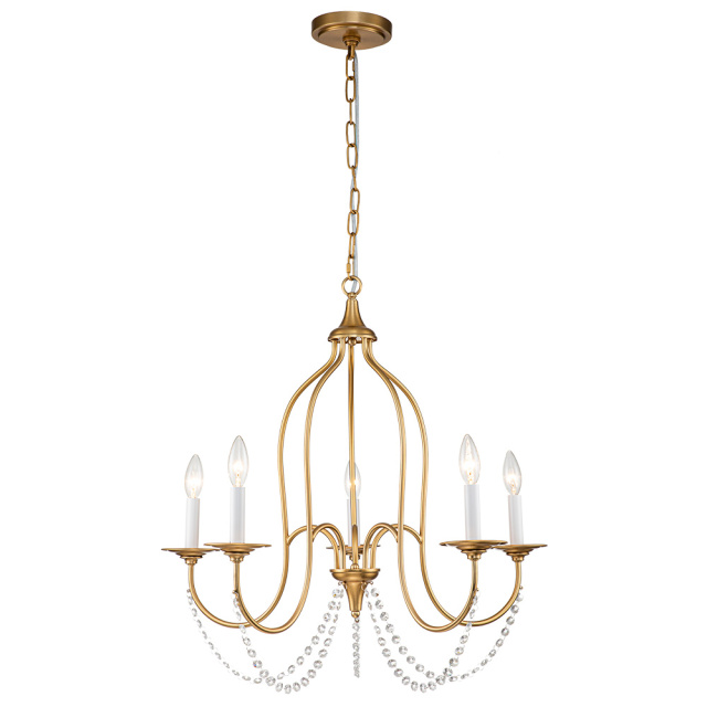 Glam Modern 5-Light Crystal Candle Style Chandelier in Brass /Nickel Finish for Living Room/ Dining Room/ Kitchen