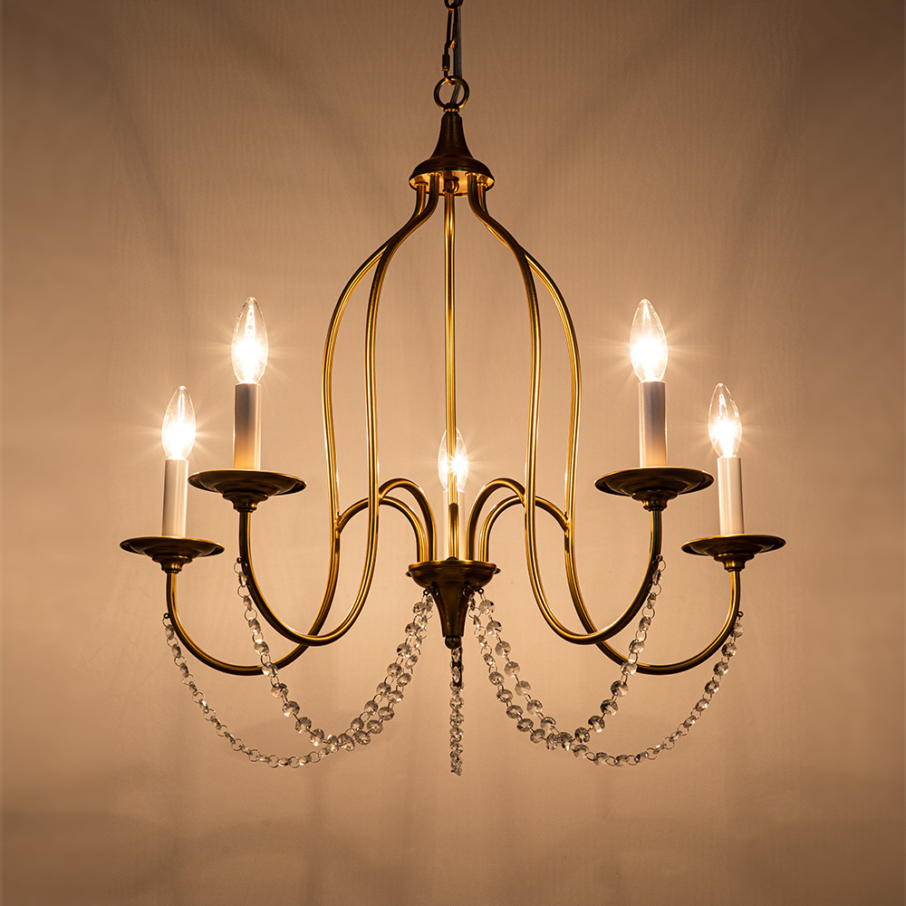 Glam Modern 5-Light Crystal Candle Style Chandelier in Brass /Nickel Finish for Living Room/ Dining Room/ Kitchen