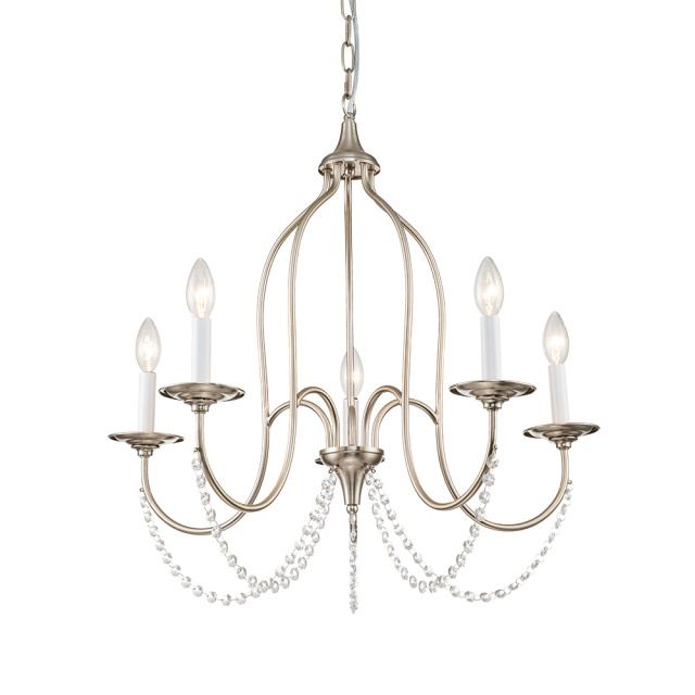 Glam Modern 5-Light Crystal Candle Style Chandelier in Brass /Nickel Finish for Living Room/ Dining Room/ Kitchen
