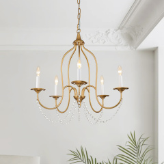 Glam Modern 5-Light Crystal Candle Style Chandelier in Brass /Nickel Finish for Living Room/ Dining Room/ Kitchen