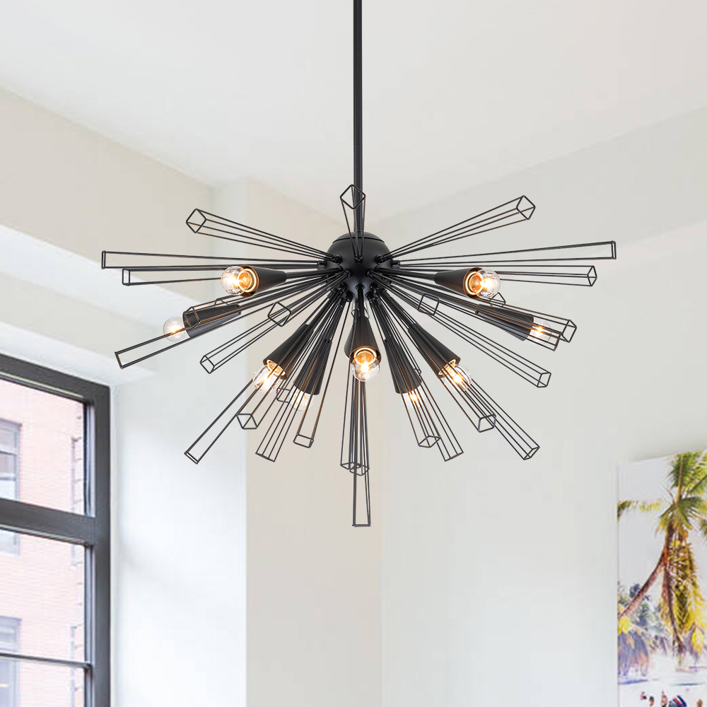 10-Light Modern Sputnik Sunburst Chandelier Hanging Lighting in Brass/ Black for Dining Room/ Kitchen/ Living Room
