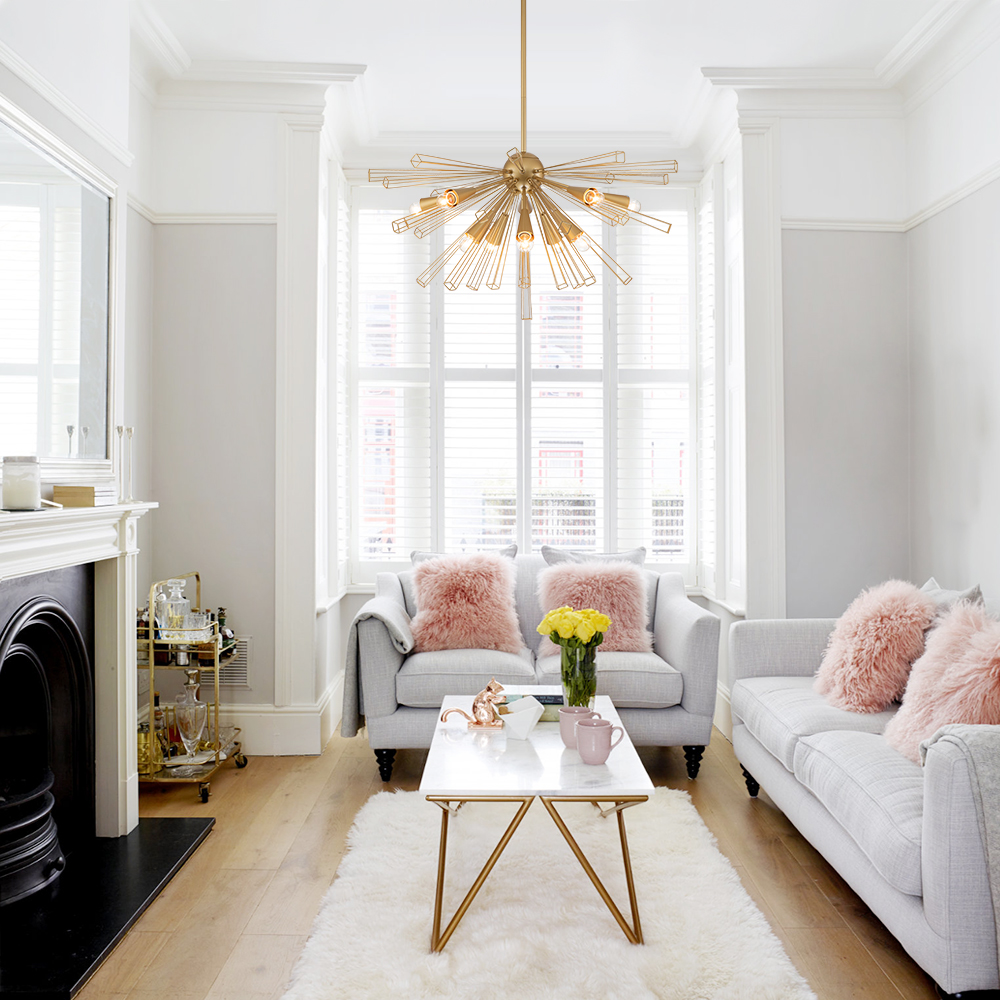 10-Light Modern Sputnik Sunburst Chandelier Hanging Lighting in Brass/ Black for Dining Room/ Kitchen/ Living Room