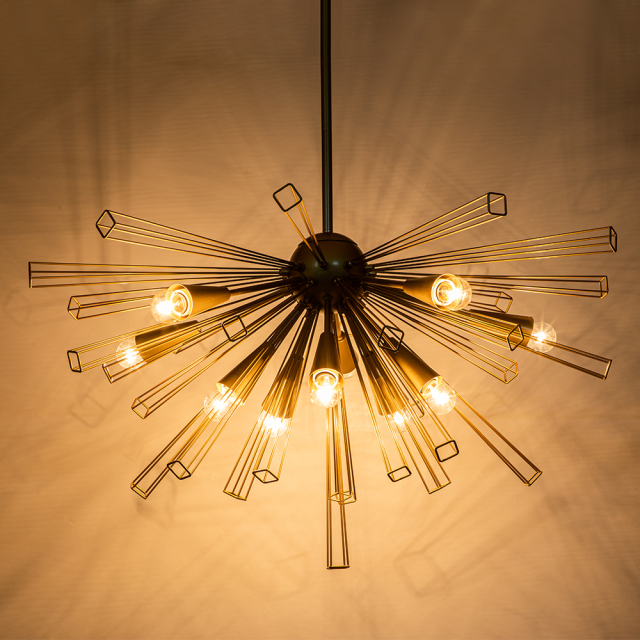 10-Light Modern Sputnik Sunburst Chandelier Hanging Lighting in Brass/ Black for Dining Room/ Kitchen/ Living Room