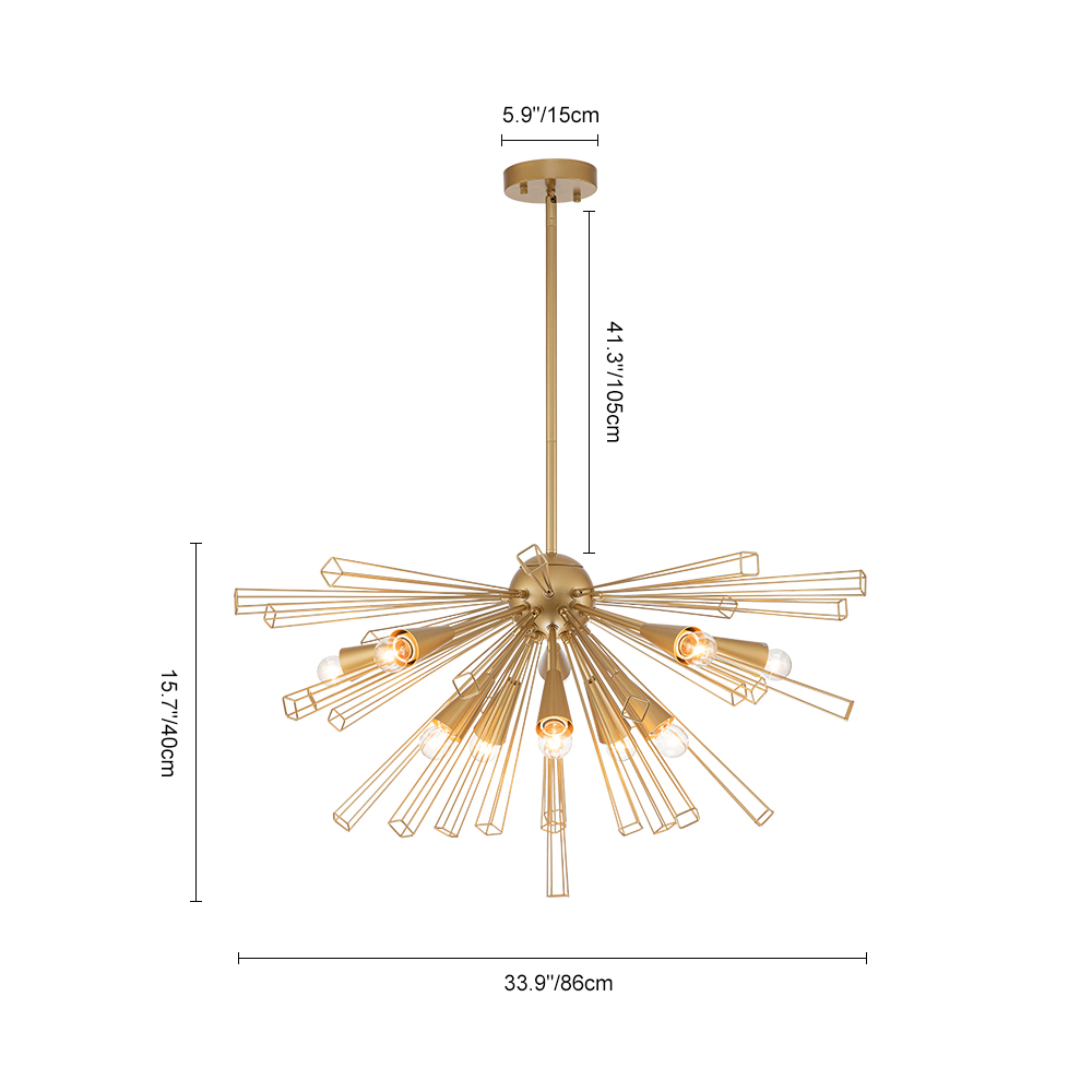 10-Light Modern Sputnik Sunburst Chandelier Hanging Lighting in Brass/ Black for Dining Room/ Kitchen/ Living Room