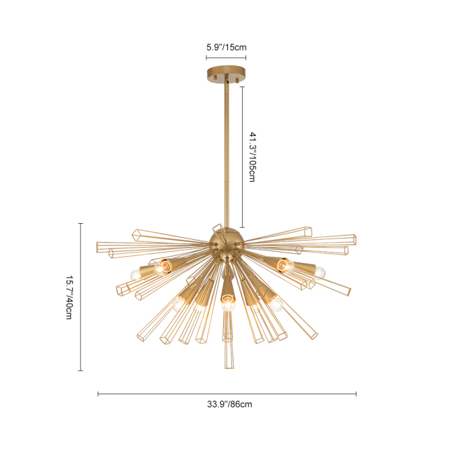 10-Light Modern Sputnik Sunburst Chandelier Hanging Lighting in Brass/ Black for Dining Room/ Kitchen/ Living Room