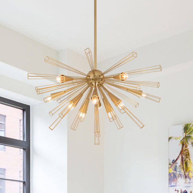 10-Light Modern Sputnik Sunburst Chandelier Hanging Lighting in Brass/ Black for Dining Room/ Kitchen/ Living Room