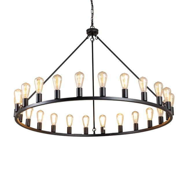 Modern Farmhouse Vintage 24-Light Oversized Large Wagon Wheel Empire Chandelier for Living Room/ Dining Room/ Foreyard