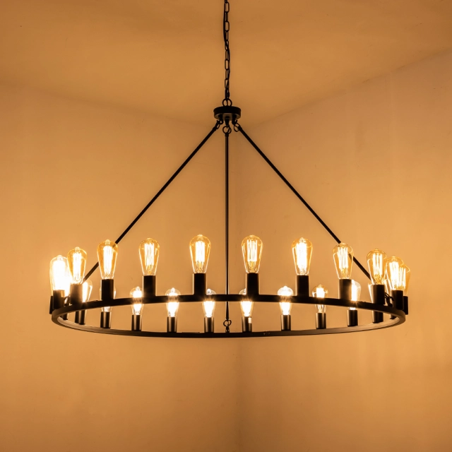 Modern Farmhouse Vintage 24-Light Oversized Large Wagon Wheel Empire Chandelier for Living Room/ Dining Room/ Foreyard