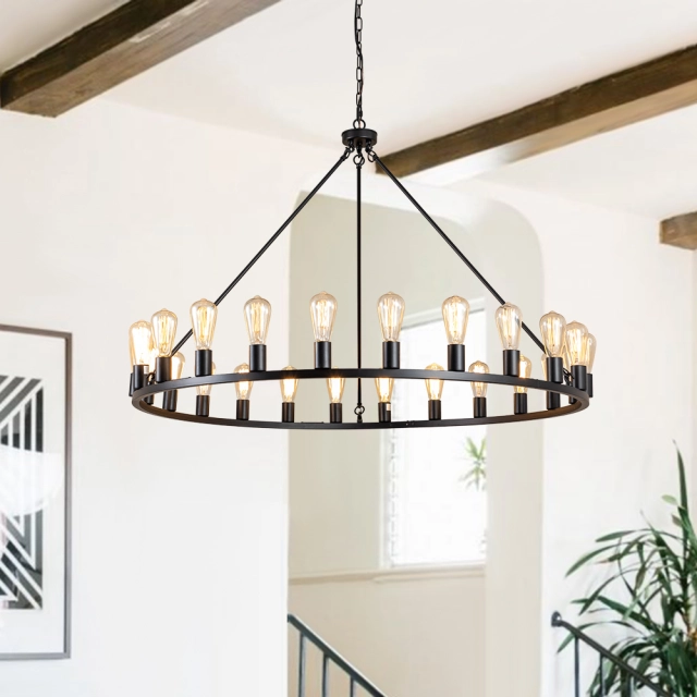 Modern Farmhouse Vintage 24-Light Oversized Large Wagon Wheel Empire Chandelier for Living Room/ Dining Room/ Foreyard