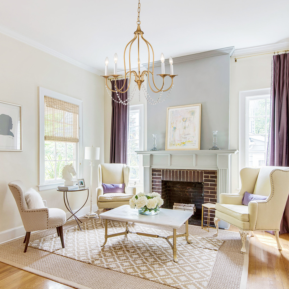 Glam Modern 5-Light Crystal Candle Style Chandelier in Brass /Nickel Finish for Living Room/ Dining Room/ Kitchen