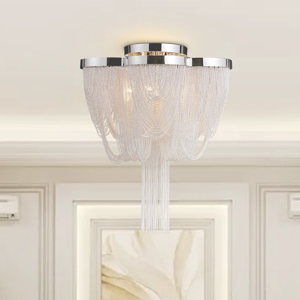 5-Light Modern Glam Tassel Flush Mount Ceiling Light in Black/ Chrome Design for Bedroom/Living Room /Hallway