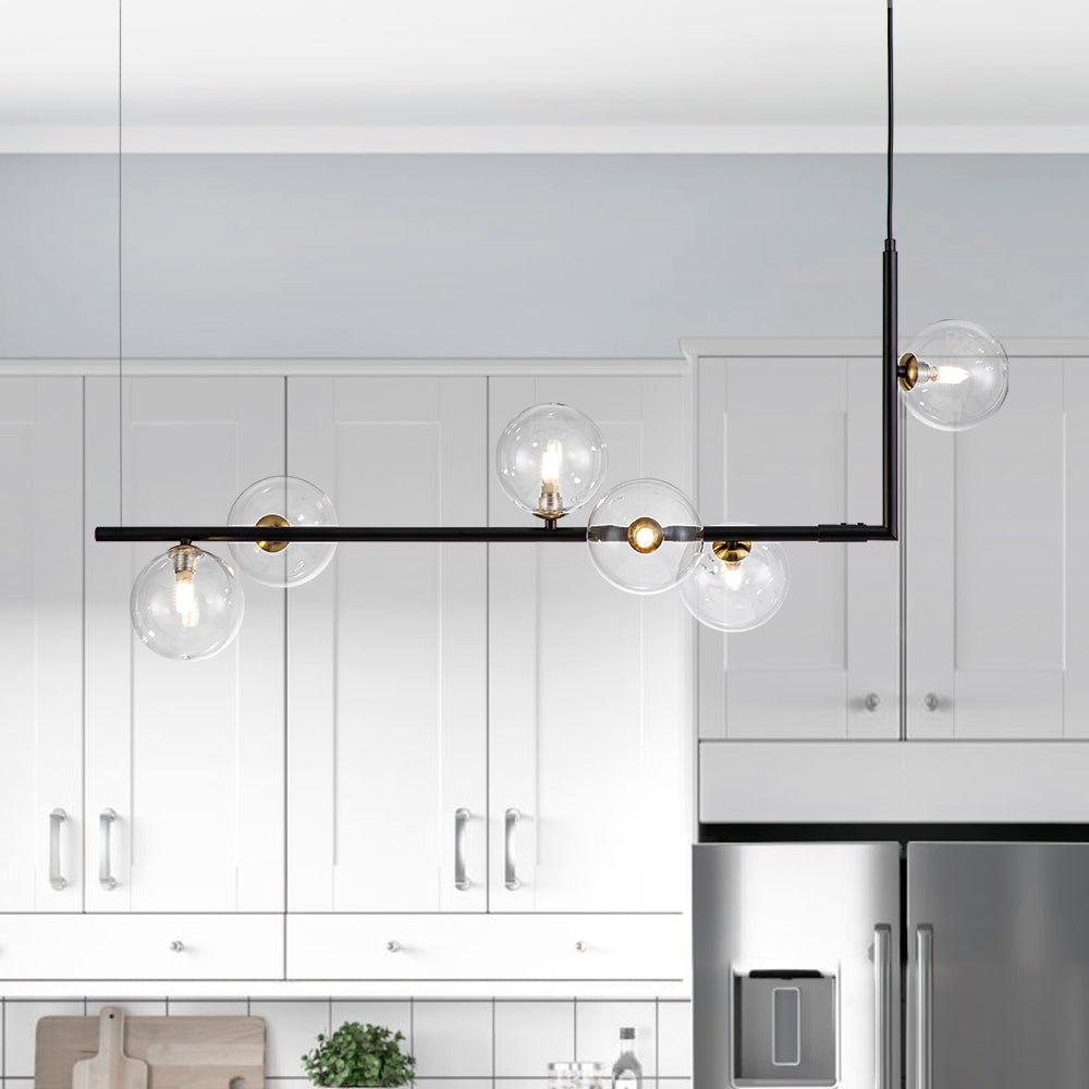 Modern Design 6-Light Linear Glass Globe Chandelier for Kitchen Island/Long Dining Table