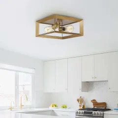 Modern Farmhouse Square Metal Kitchen Flush Mount Ceiling Light Fixtures in Black/ Gold Finish