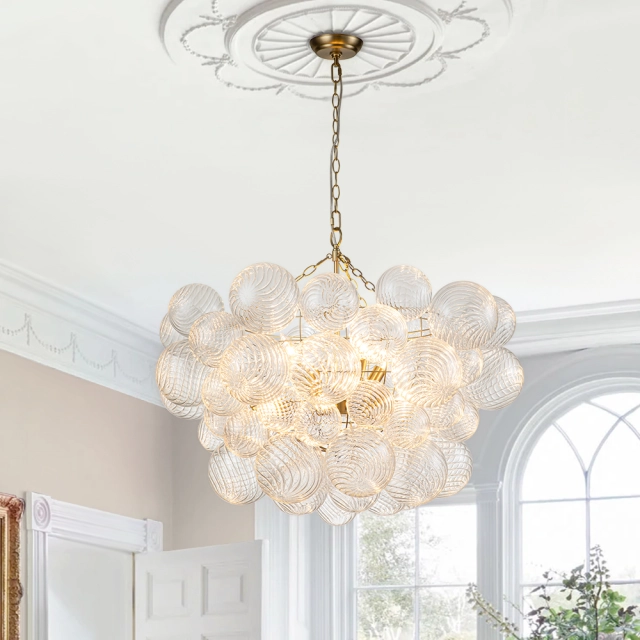 Modern Contemporary Cluster Glass Bubble Christmas Chandelier Hanging Light Fixture for Dining Room Living Room Bedroom
