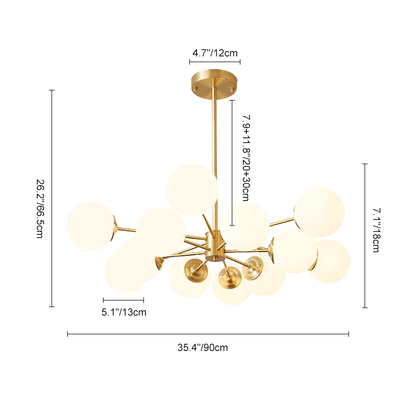 Mid-Century Modern Two-Tier Brass Sputnik Opal Globe Chandelier Light for Dining Room/Living Room