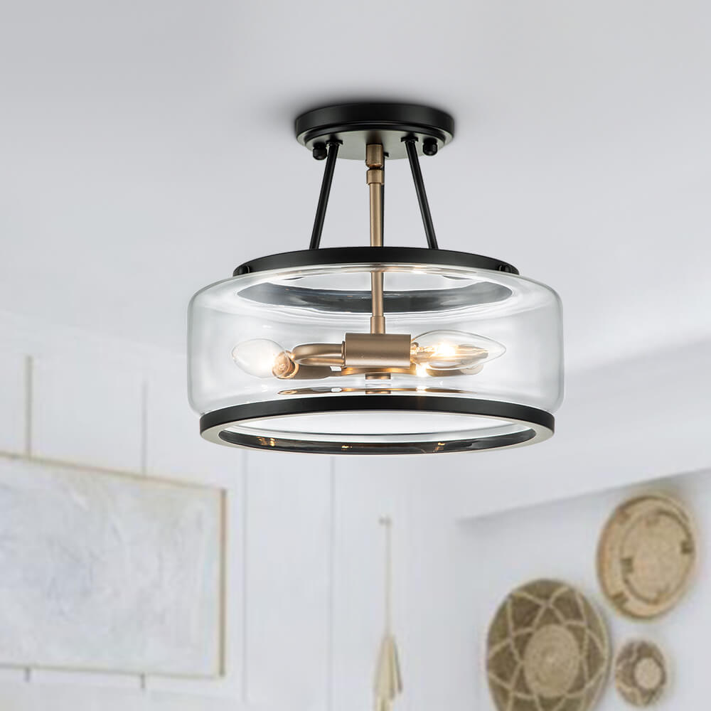 Modern Farmhouse Modern Semi Flush Mount in Open Clear Glass Shade Design for Kitchen Island /Dining Room /Hallway