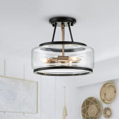 Modern Farmhouse Modern Semi Flush Mount in Open Clear Glass Desgin for Kitchen Island /Dining Room /Hallway