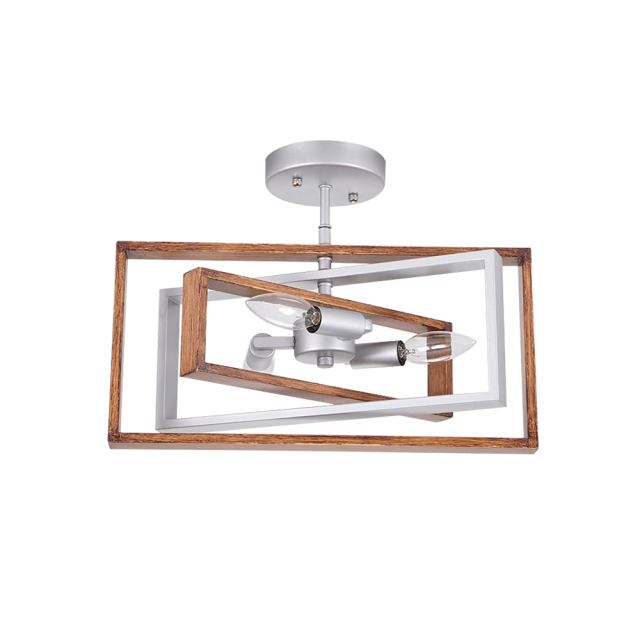 3-Light Modern Farmhouse Rotatable Rectangle Semi Flush Mount Ceiling Light in Silver+Rustic Gold for Kitchen Island /Hallway