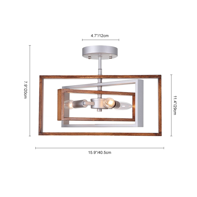 3-Light Modern Farmhouse Rotatable Rectangle Semi Flush Mount Ceiling Light in Silver+Rustic Gold for Kitchen Island /Hallway