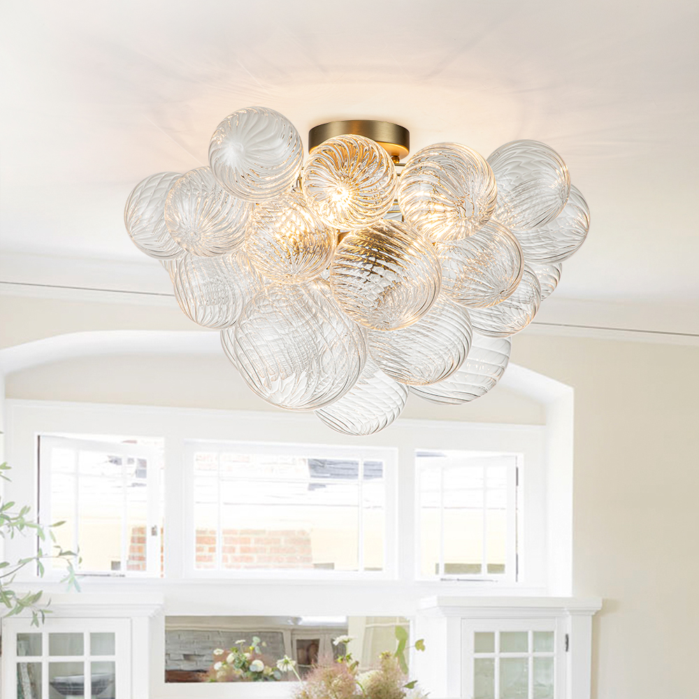 Glam Modern Cluster Glass Bubble Semi Flush Mount Sputnik Ceiling Chandelier for Bedroom Dining Room Living Room