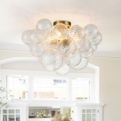 Glam Modern Cluster Glass Bubble Semi Flush Mount Sputnik Ceiling Light Fixture for Dining Room Living Room Bedroom