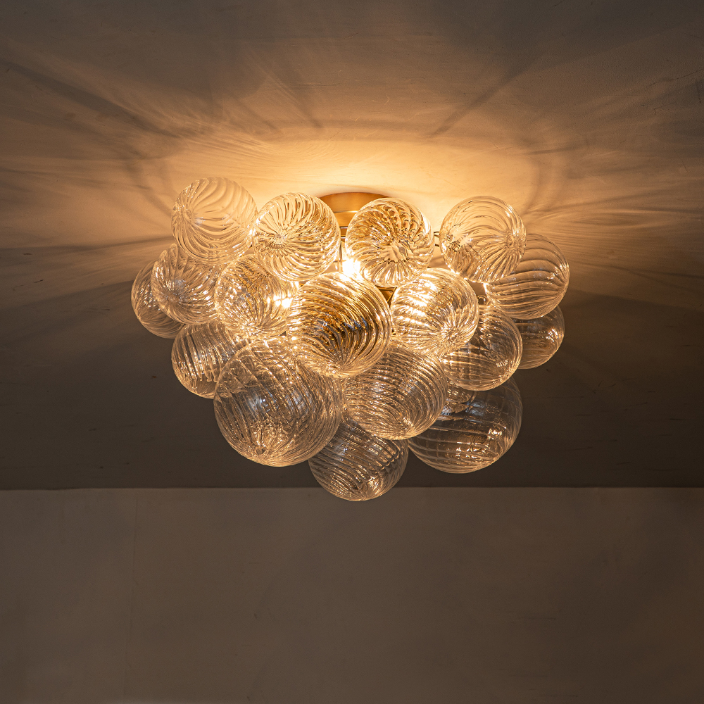 Glam Modern Cluster Glass Bubble Semi Flush Mount Sputnik Ceiling Chandelier for Bedroom Dining Room Living Room