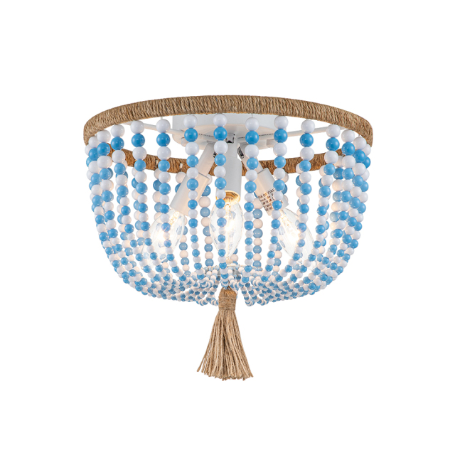 Modern Coastal Beaded Flush Mount Ceiling Light in a Rope Knot Design of Pink/Blue Beads for Entryway, Bedroom, Kitchen, Living Room
