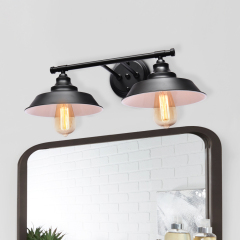 2-Light Modern Industrial Pot Lid Shades Wall Sconce Bathroom Vanity Light Over Mirror