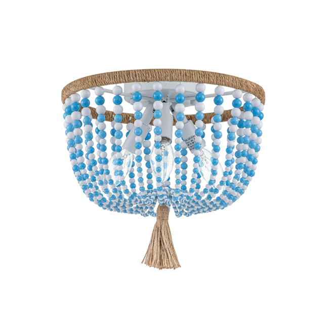 Modern Coastal Beaded Flush Mount Ceiling Light in a Rope Knot Design of Pink/Blue Beads for Entryway, Bedroom, Kitchen, Living Room