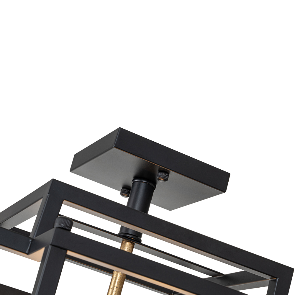 4-Light Modern Farmhouse Sector Cage Frame Semi Flush Mount Ceiling Light in Black Finish for Kitchen Island / Bedroom /Hallway