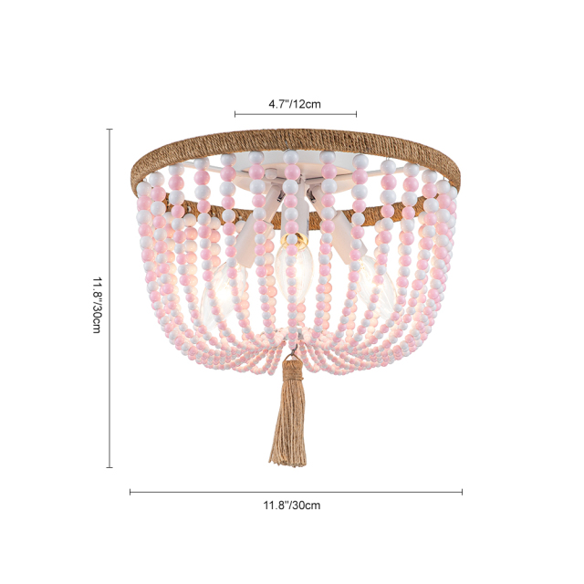 Modern Coastal Beaded Flush Mount Ceiling Light in a Rope Knot Design of Pink/Blue Beads for Entryway, Bedroom, Kitchen, Living Room