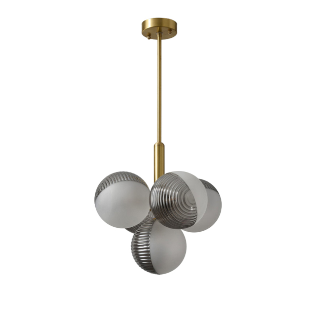 Luxury Modern 5/13 Light Brass Bubble Cluster Grape Chandelier in Opal Textured Gray+White Glass Shade for Living /Dining Room