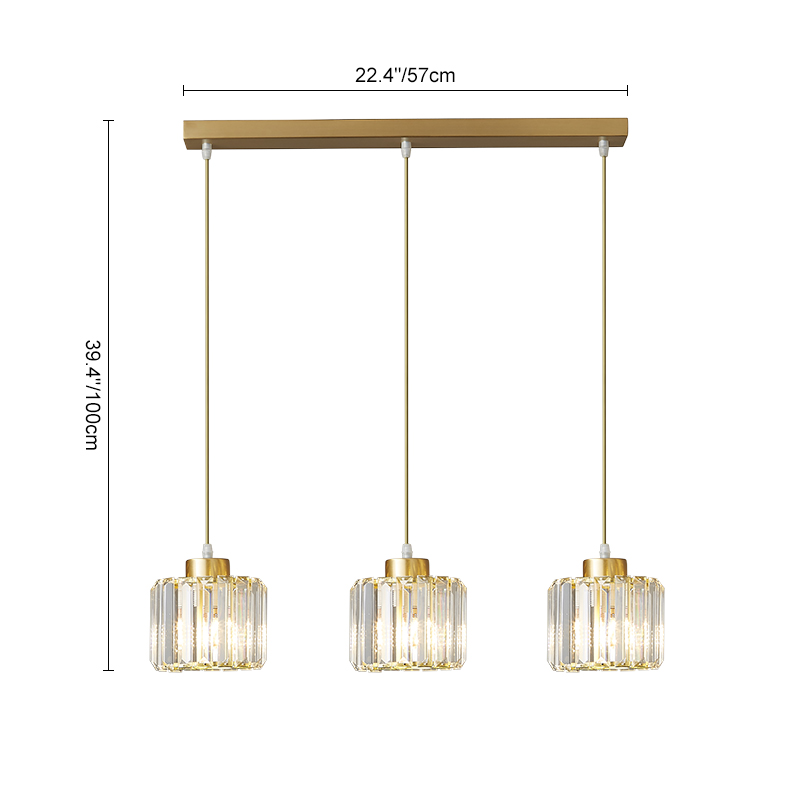 Modern 3 Light Clear Crystal Shade Pendant Light Hanging in Long Rectangle Canopy