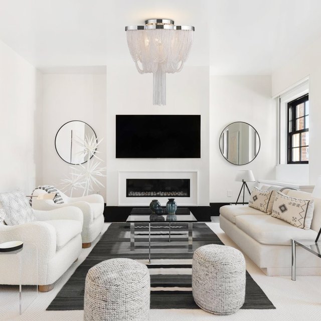 5-Light Modern Glam Tassel Flush Mount Ceiling Light in Black/ Chrome Design Melissa Gorga Chandelier Ceiling Light for Bedroom/Living Room /Hallway