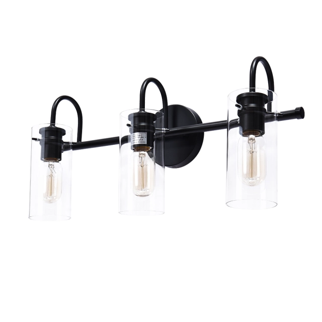 3-Light Modern Minimalist Cylinder Clear Glass Wall Sconces Wall Lights Bathroom Vanity Light for Entryway/ Living Room/ Bedroom