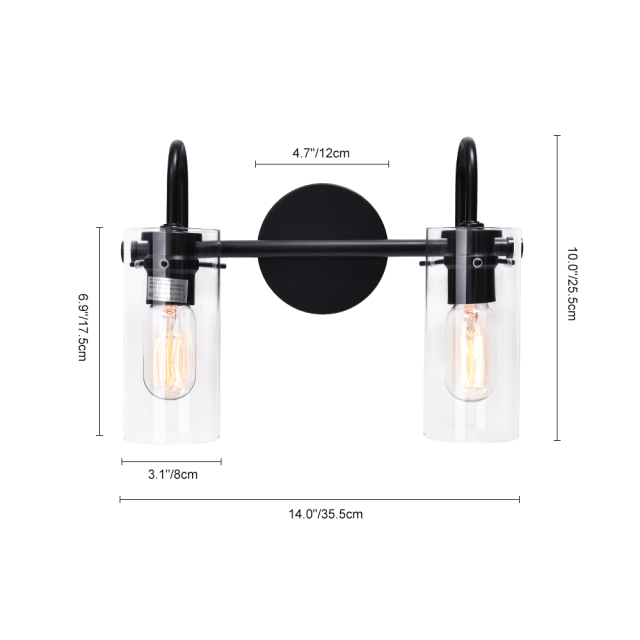 Modern Minimalist Cylinder Clear Glass Wall Sconces Wall Lights Bathroom Vanity Light for Entryway/ Living Room/ Bedroom